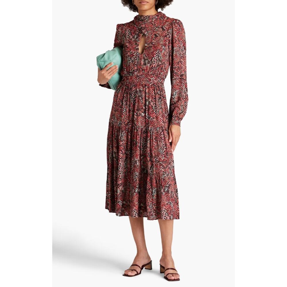 Nicholas Eleonor Gathered Printed Georgette Midi Dress Size 4